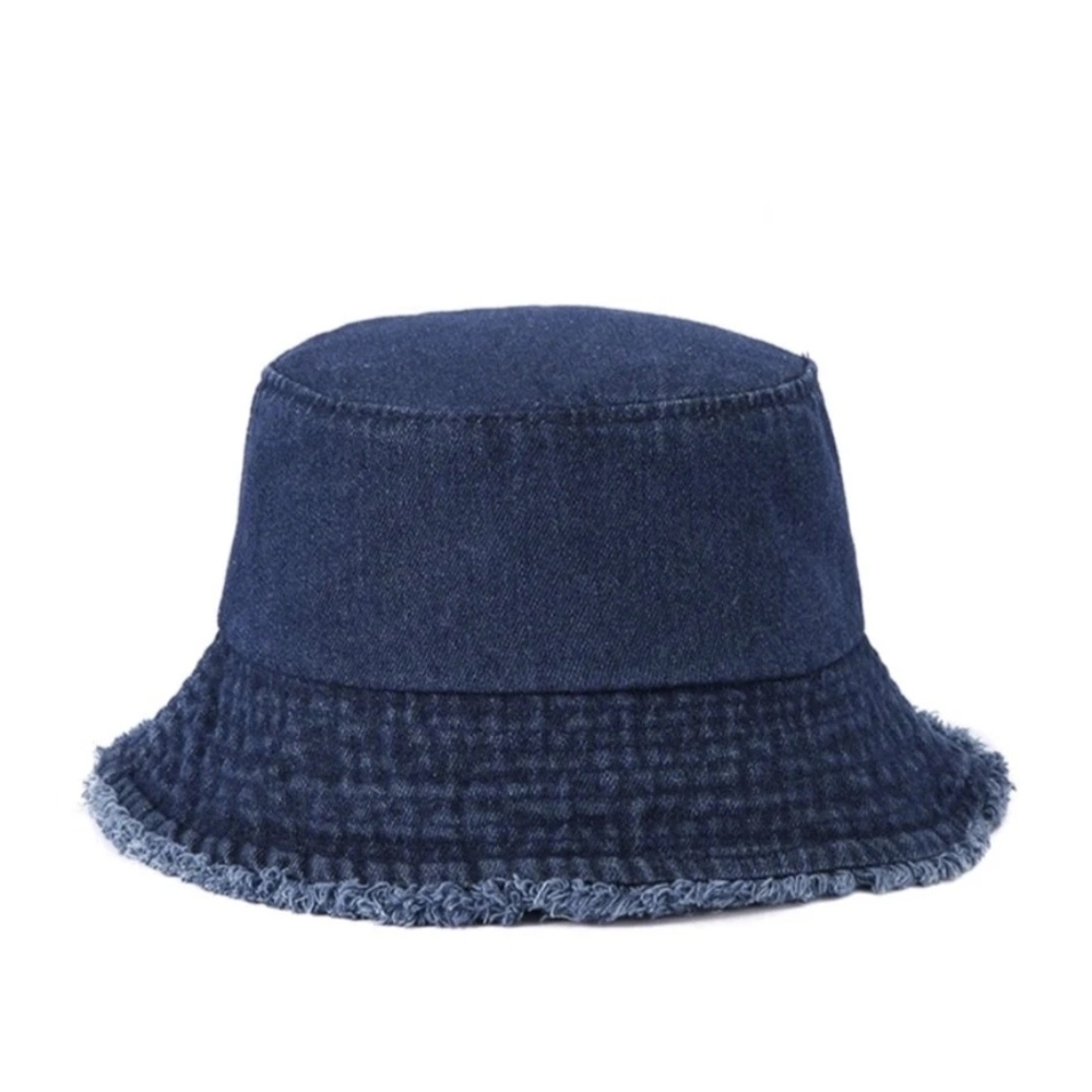 Ladies DARK BLUE  Frayed Brim Hat Suitable For Spring/Summer And Daily Wear